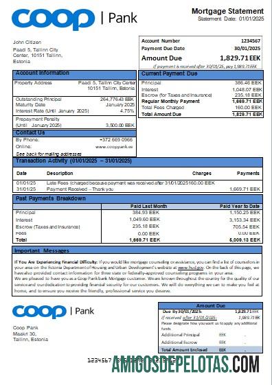 Declaração de hipoteca do Banco Coop Pank da Estônia Scr modelo
